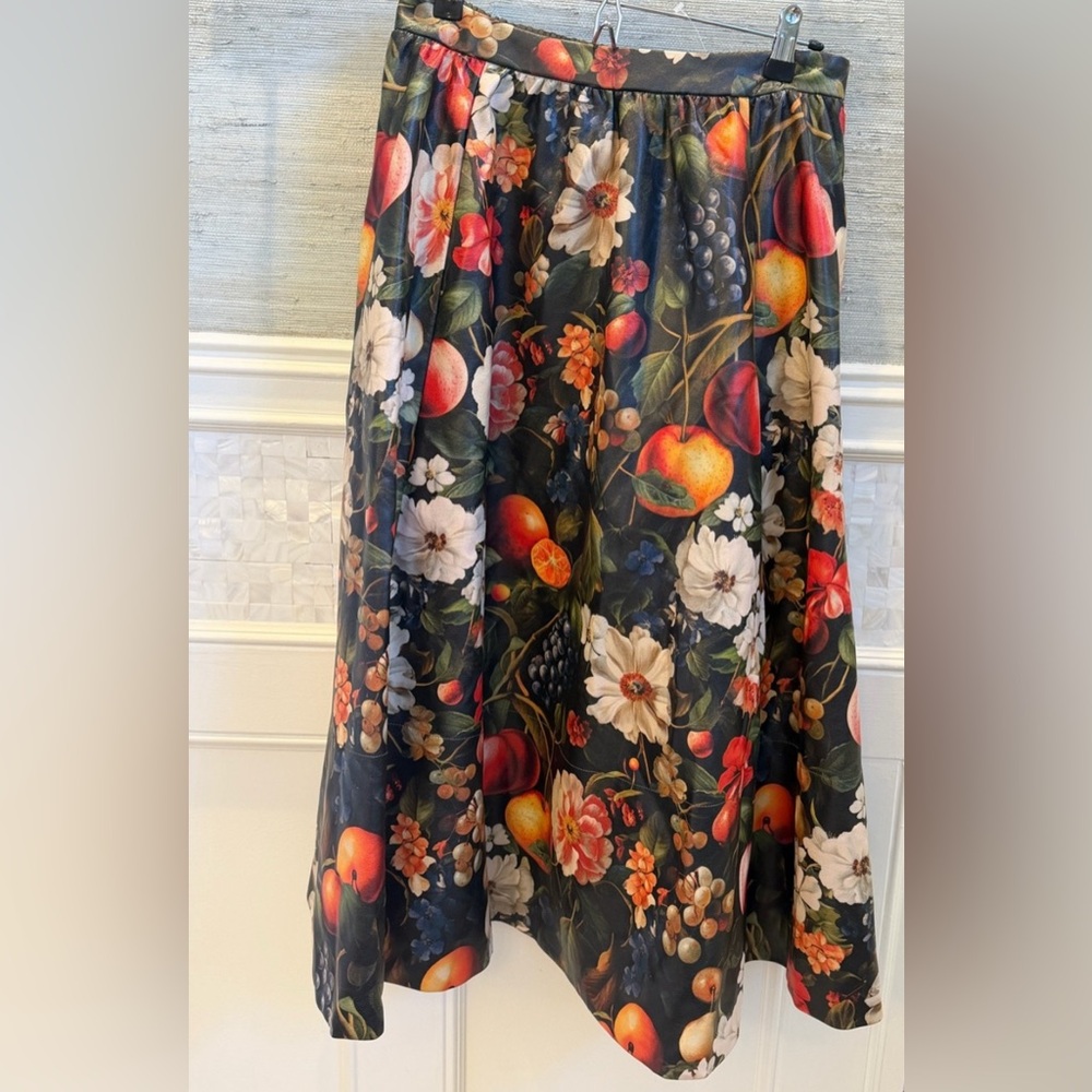 NWT! Anthropologie Multi Floral Jacie Faux Leather Midi Skirt by Maeve 👝 - Picture 8 of 9